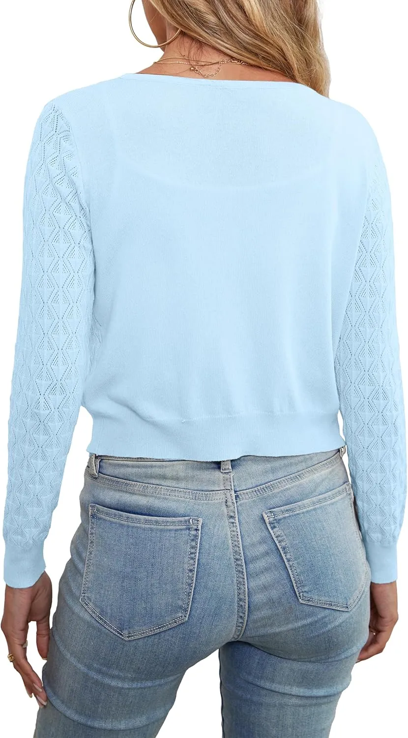 Othyroce Shrug Sweaters for Women Open Front Lightweight Crochet Knit Sweater Cardigans S-XL