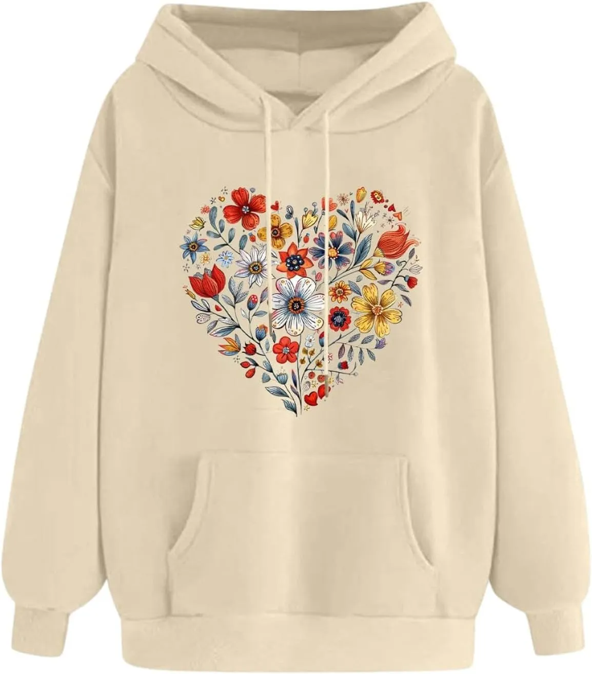 Oversized Sweatshirt for Women Heart Print Hoodie Cute Long Sleeve Sweatshirts Fleece Lined Hoodies with Pocket for Teen