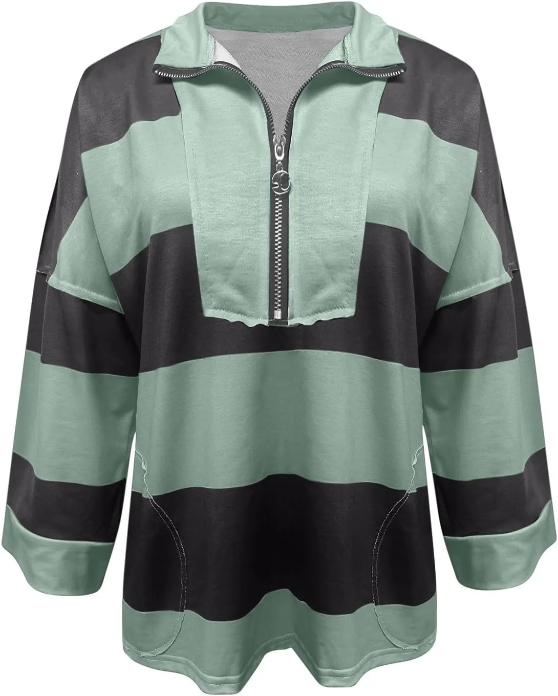 Oversized Sweatshirt Long Sleeve Half Zip Casual Tops for Women V Neck Striped Colour Block 2024 Fashion Fall Sweater