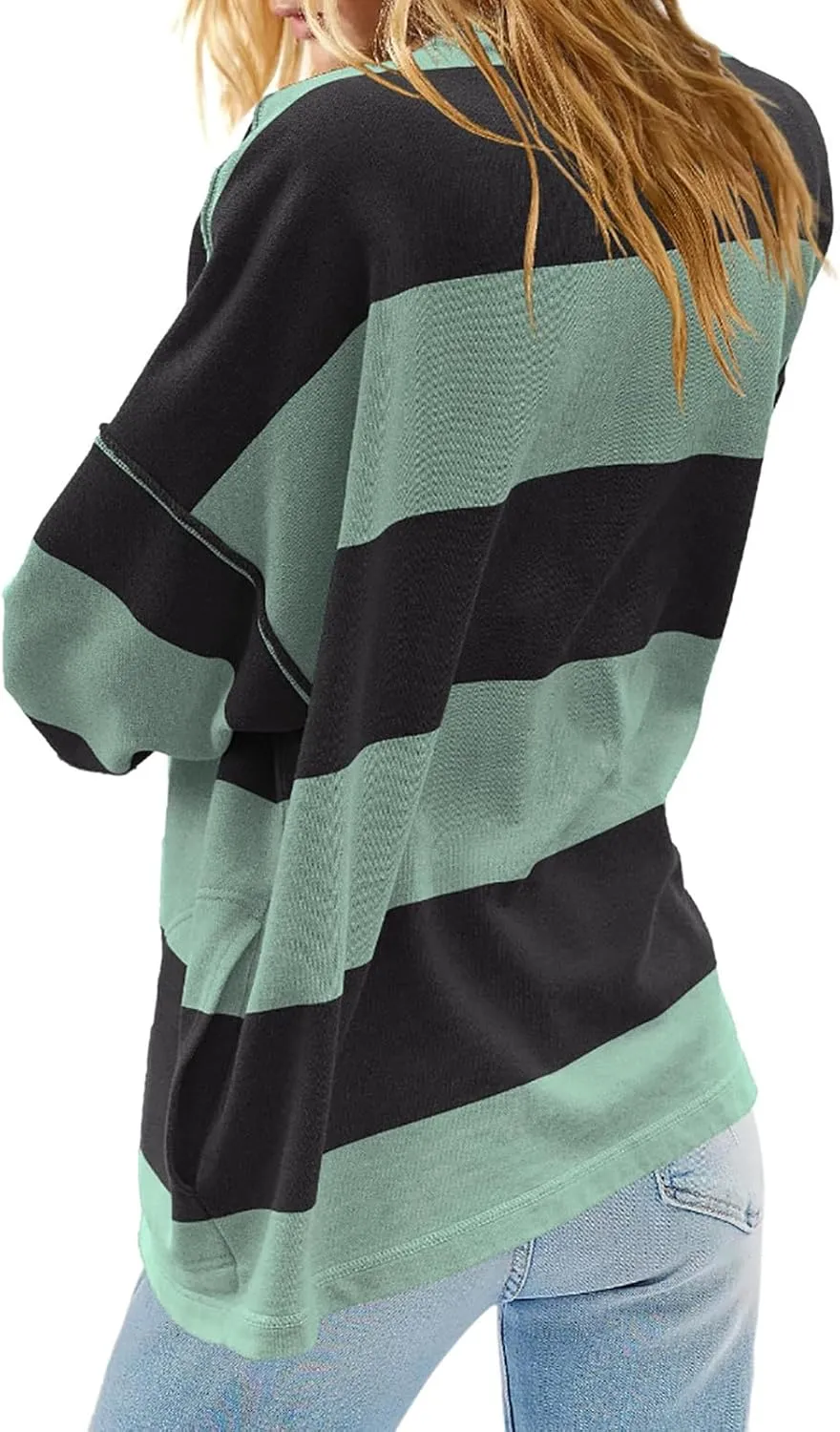 Oversized Sweatshirt Long Sleeve Half Zip Casual Tops for Women V Neck Striped Colour Block 2024 Fashion Fall Sweater