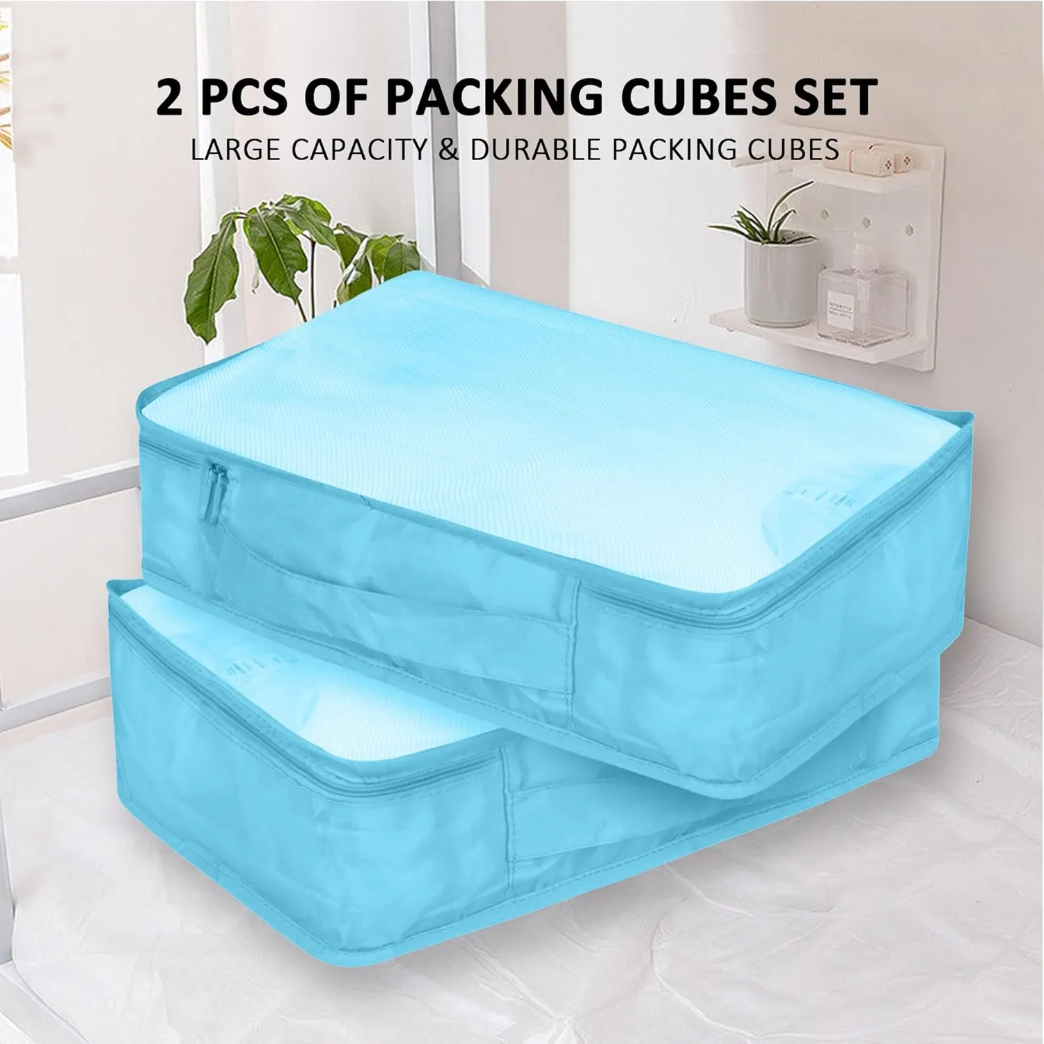 Packing Cubes Set, 2 Pcs Packing Organizers Set for Suitcases (Bright blue)