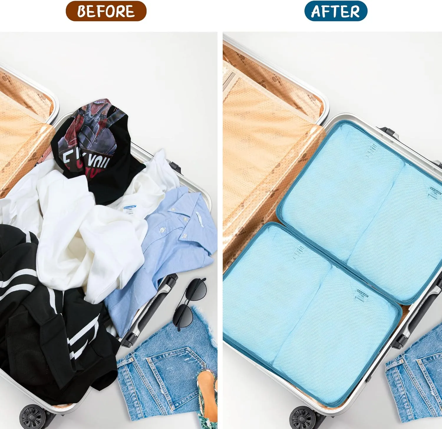 Packing Cubes Set, 2 Pcs Packing Organizers Set for Suitcases (Bright blue)