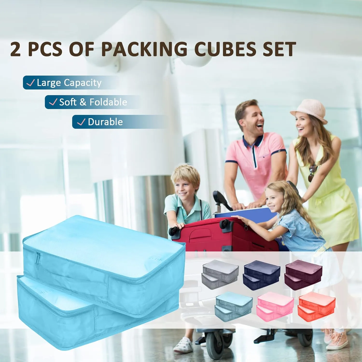 Packing Cubes Set, 2 Pcs Packing Organizers Set for Suitcases (Bright blue)