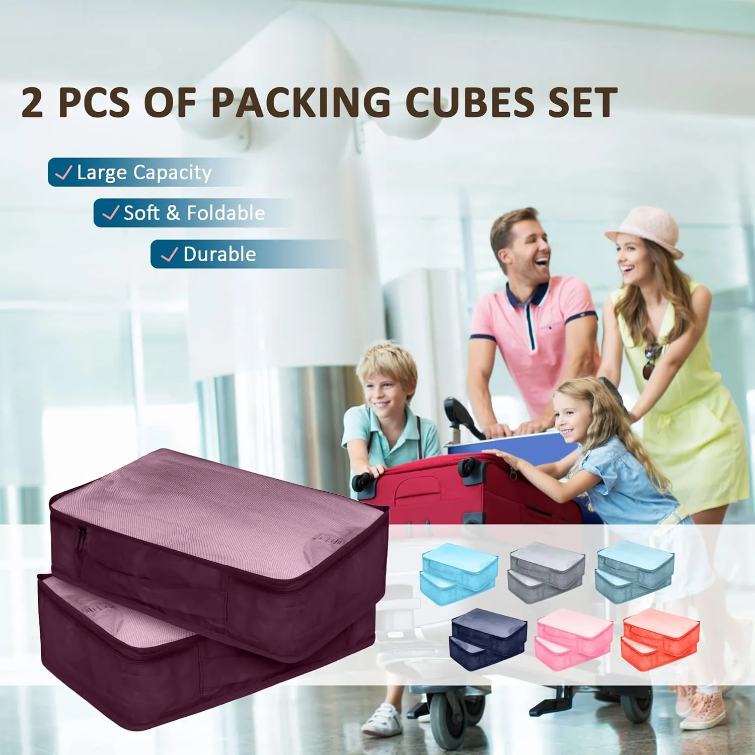 Packing Cubes Set, 2 Pcs Packing Organizers Set for Suitcases (Burgundy)