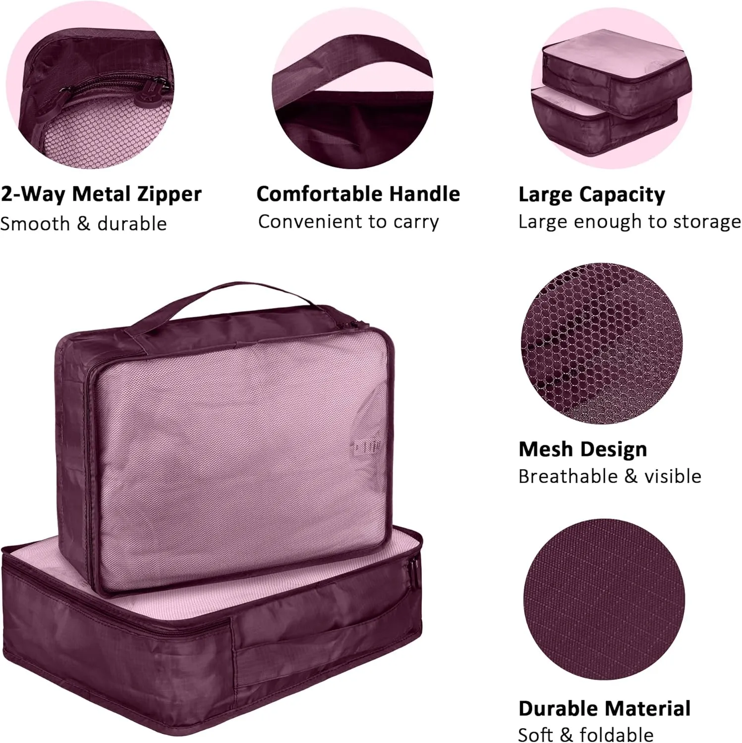 Packing Cubes Set, 2 Pcs Packing Organizers Set for Suitcases (Burgundy)