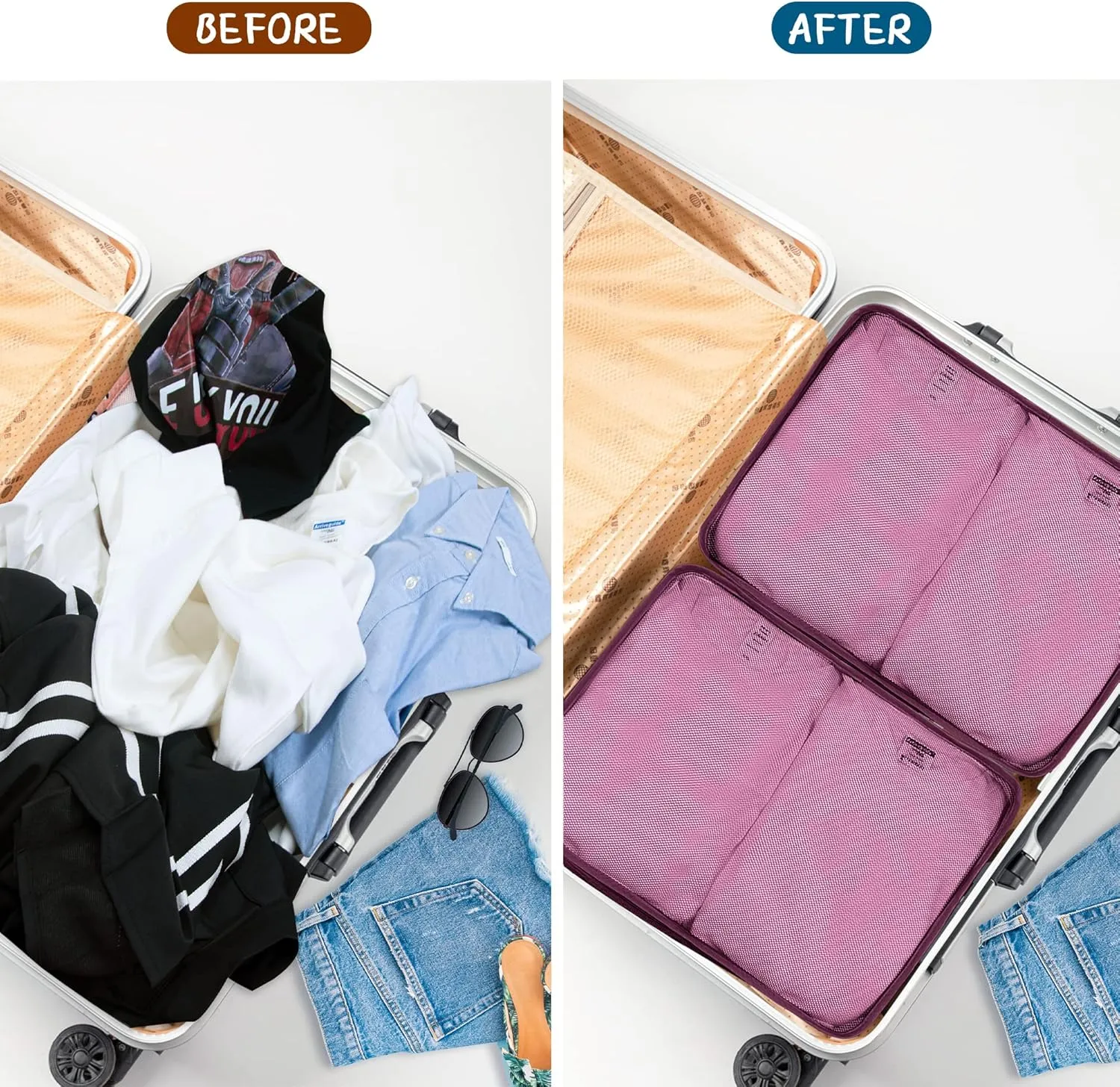 Packing Cubes Set, 2 Pcs Packing Organizers Set for Suitcases (Burgundy)