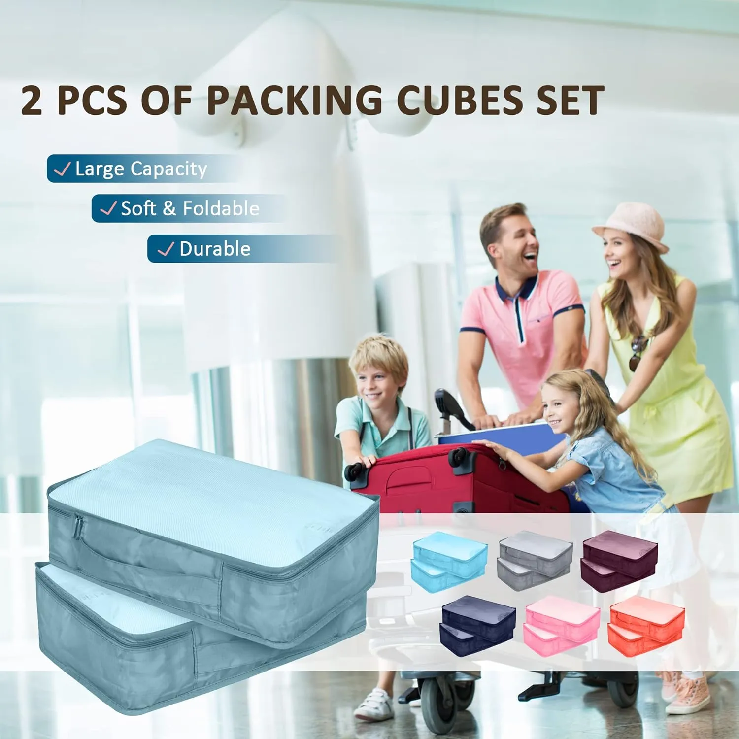 Packing Cubes Set, 2 Pcs Packing Organizers Set for Suitcases (Grey blue)