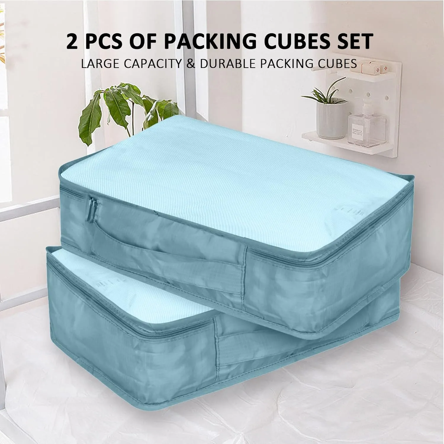 Packing Cubes Set, 2 Pcs Packing Organizers Set for Suitcases (Grey blue)