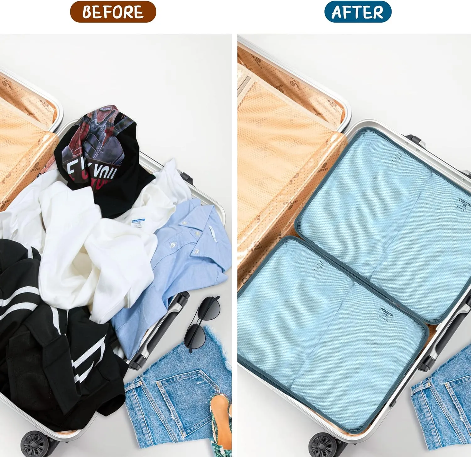 Packing Cubes Set, 2 Pcs Packing Organizers Set for Suitcases (Grey blue)