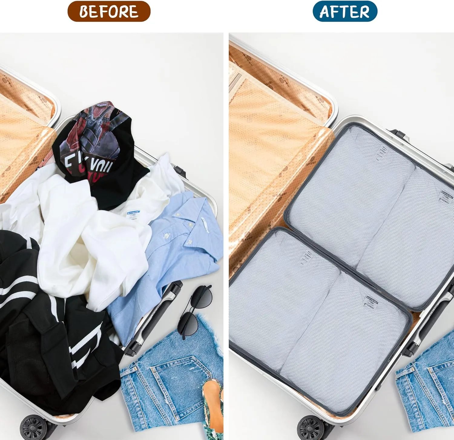 Packing Cubes Set, 2 Pcs Packing Organizers Set for Suitcases (Grey)