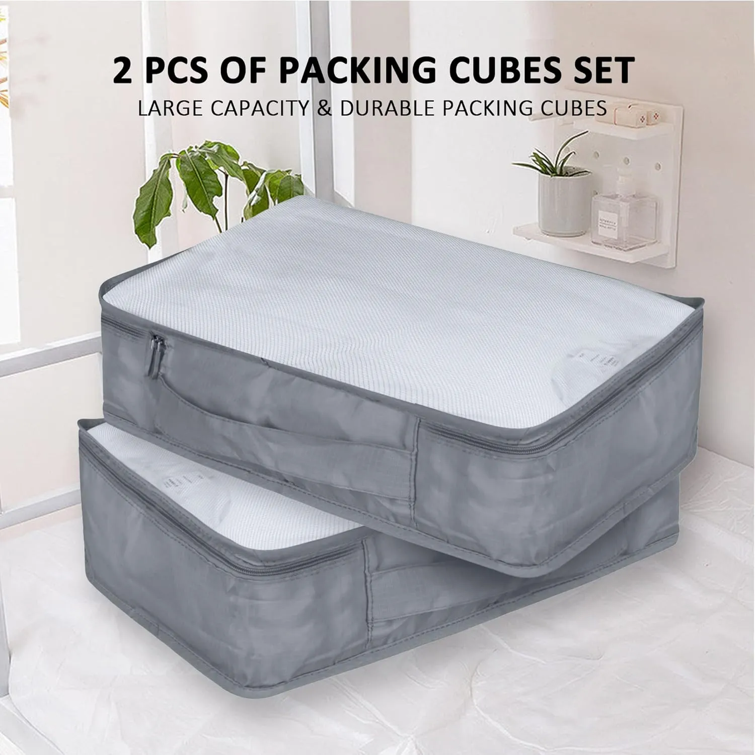 Packing Cubes Set, 2 Pcs Packing Organizers Set for Suitcases (Grey)