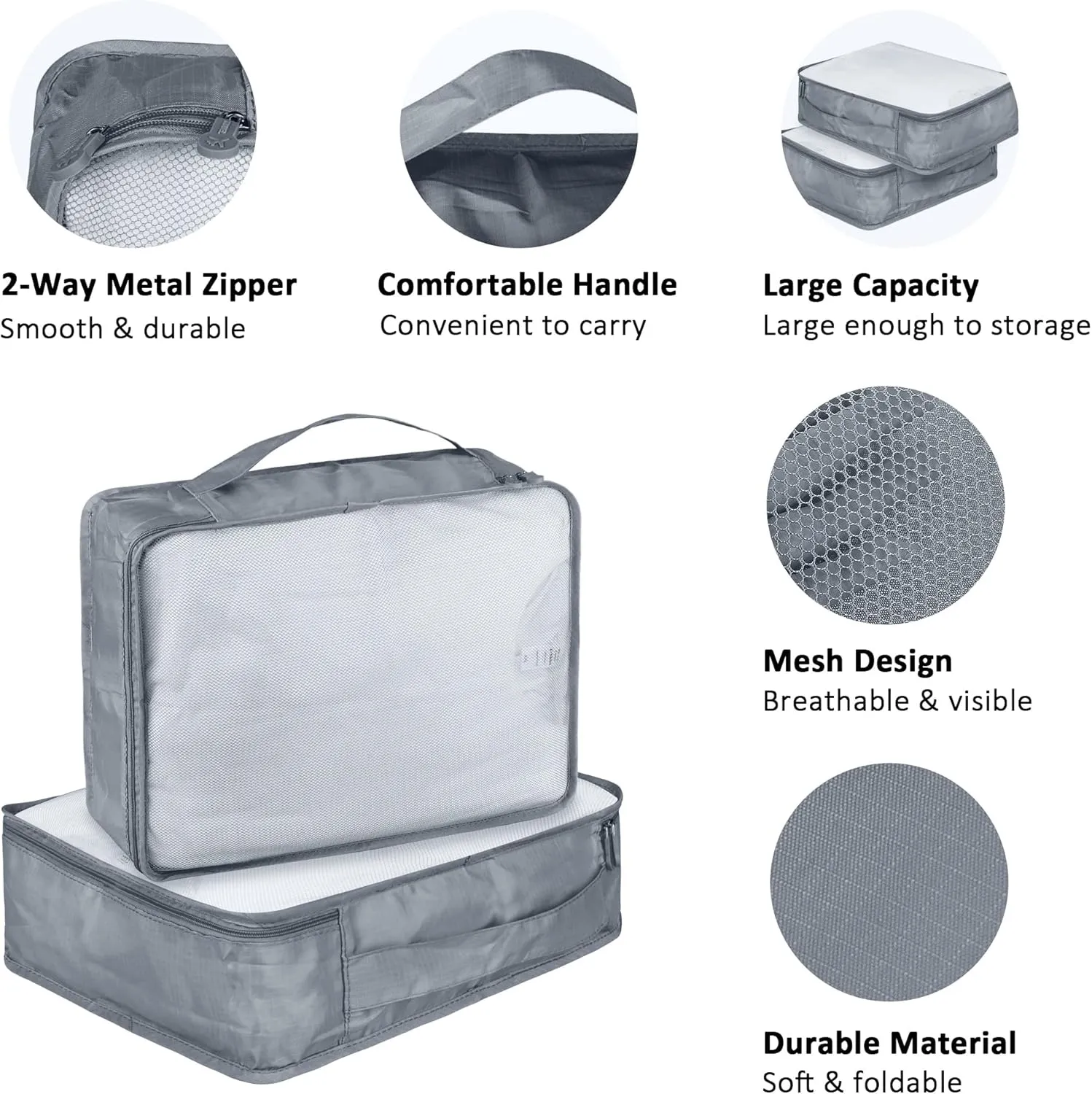 Packing Cubes Set, 2 Pcs Packing Organizers Set for Suitcases (Grey)
