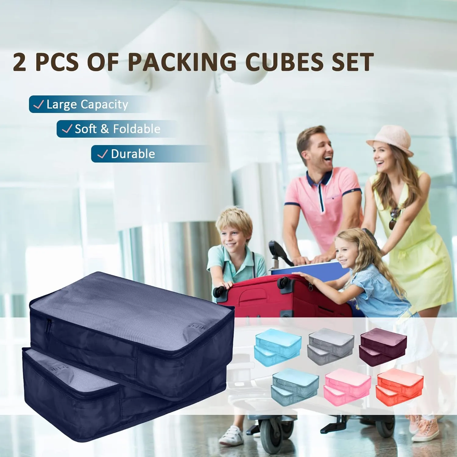 Packing Cubes Set, 2 Pcs Packing Organizers Set for Suitcases (Navy blue)