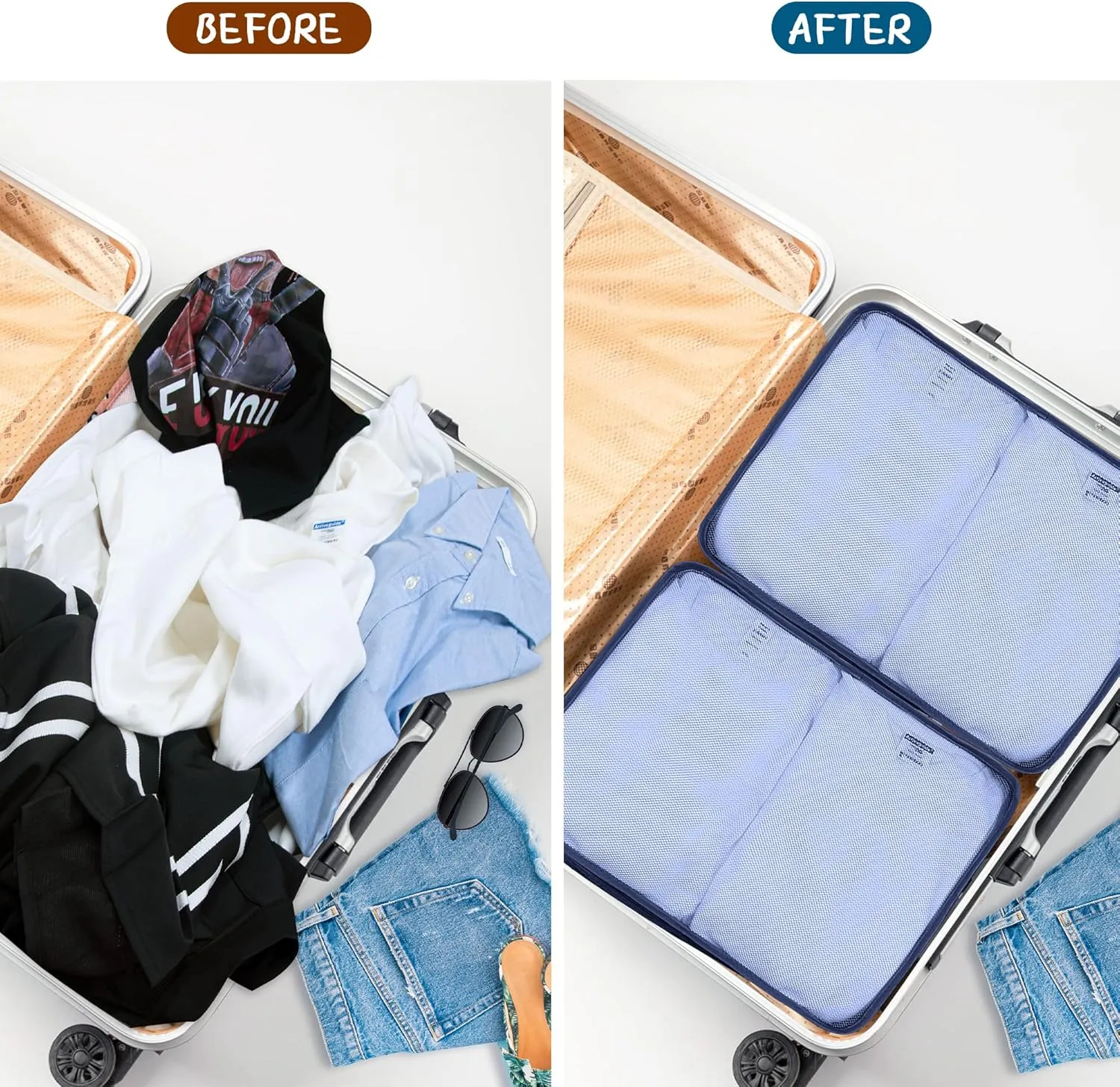 Packing Cubes Set, 2 Pcs Packing Organizers Set for Suitcases (Navy blue)