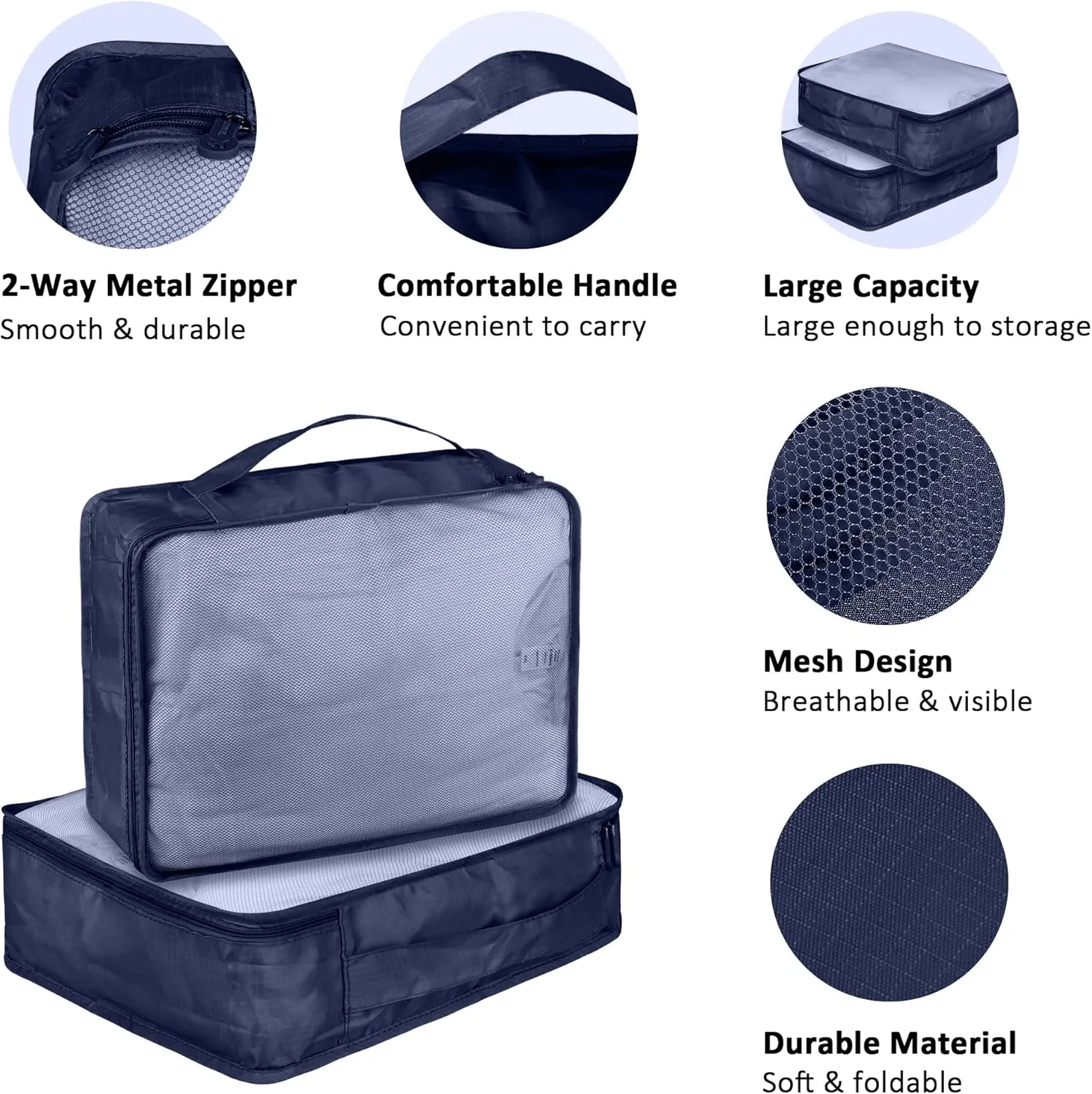 Packing Cubes Set, 2 Pcs Packing Organizers Set for Suitcases (Navy blue)