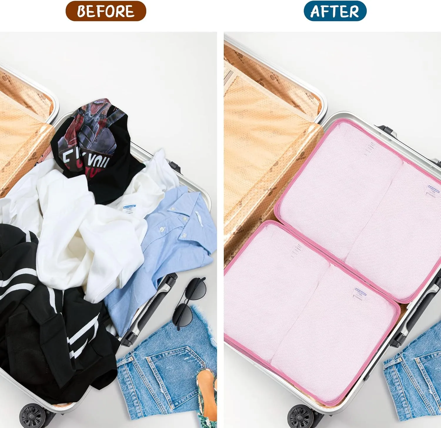 Packing Cubes Set, 2 Pcs Packing Organizers Set for Suitcases (Pink)