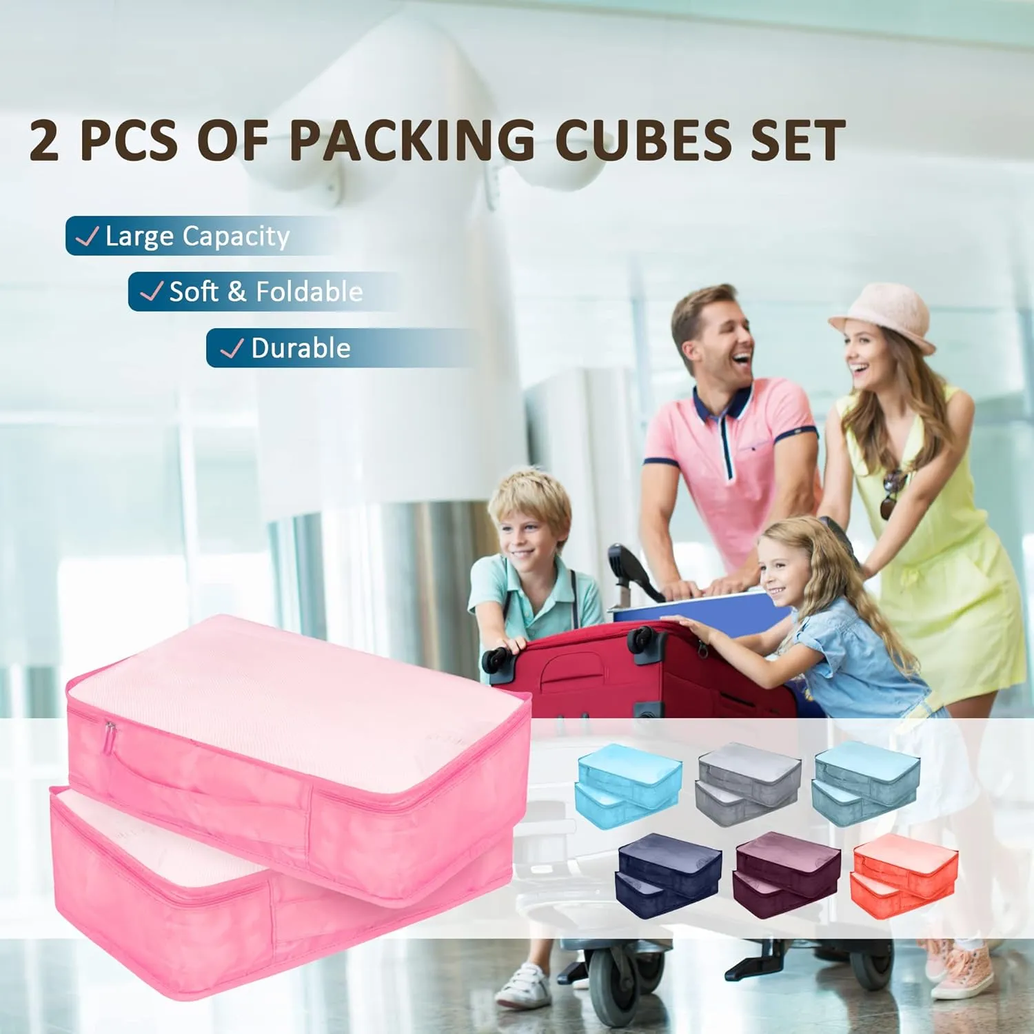 Packing Cubes Set, 2 Pcs Packing Organizers Set for Suitcases (Pink)