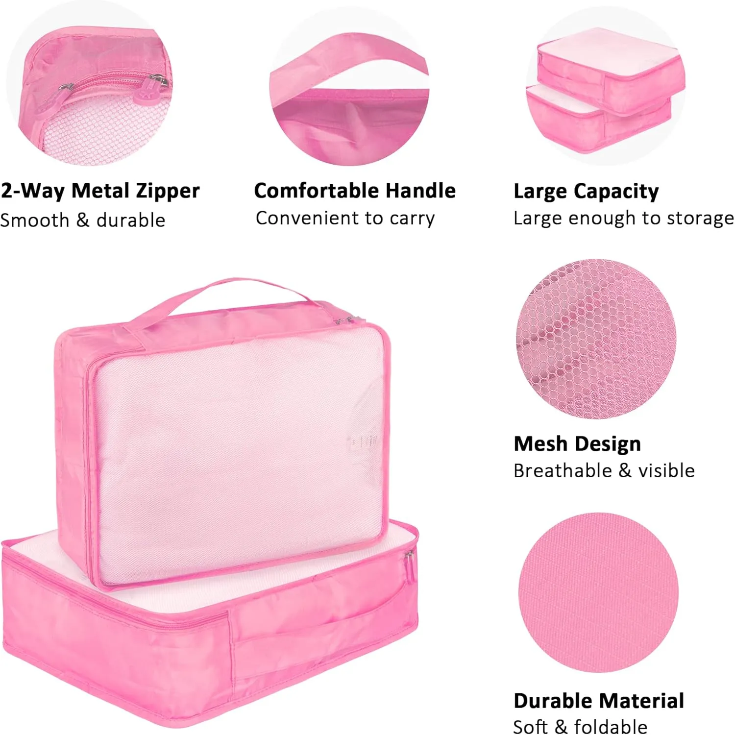 Packing Cubes Set, 2 Pcs Packing Organizers Set for Suitcases (Pink)