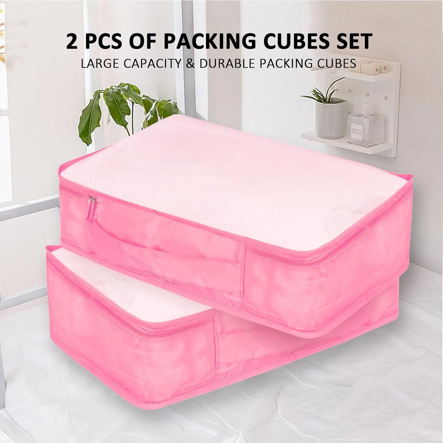 Packing Cubes Set, 2 Pcs Packing Organizers Set for Suitcases (Pink)