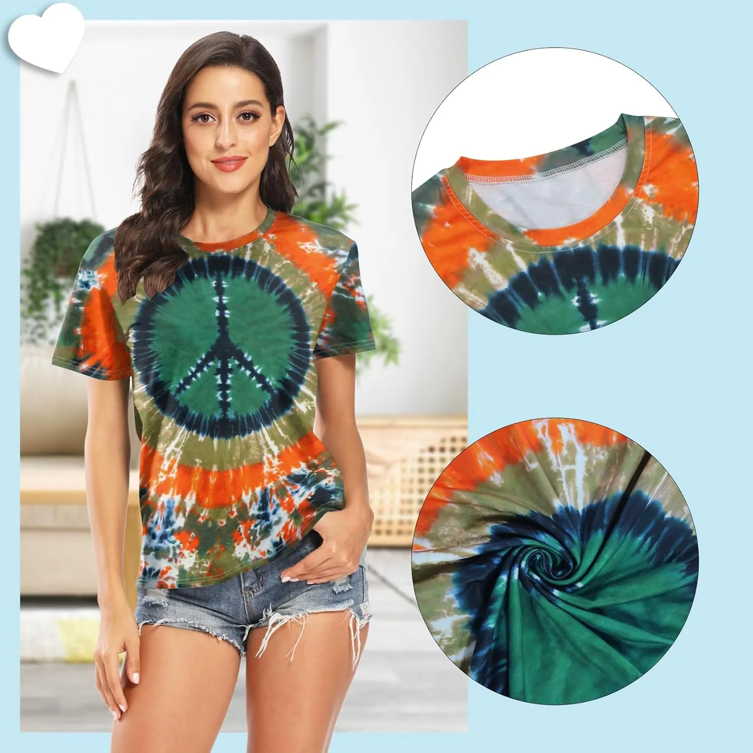 Peace Sign Love T-Shirt for Women Flower Graphic Shirt Hippie Short Sleeve 60s 70s Shirt Inspirational Tee Tops