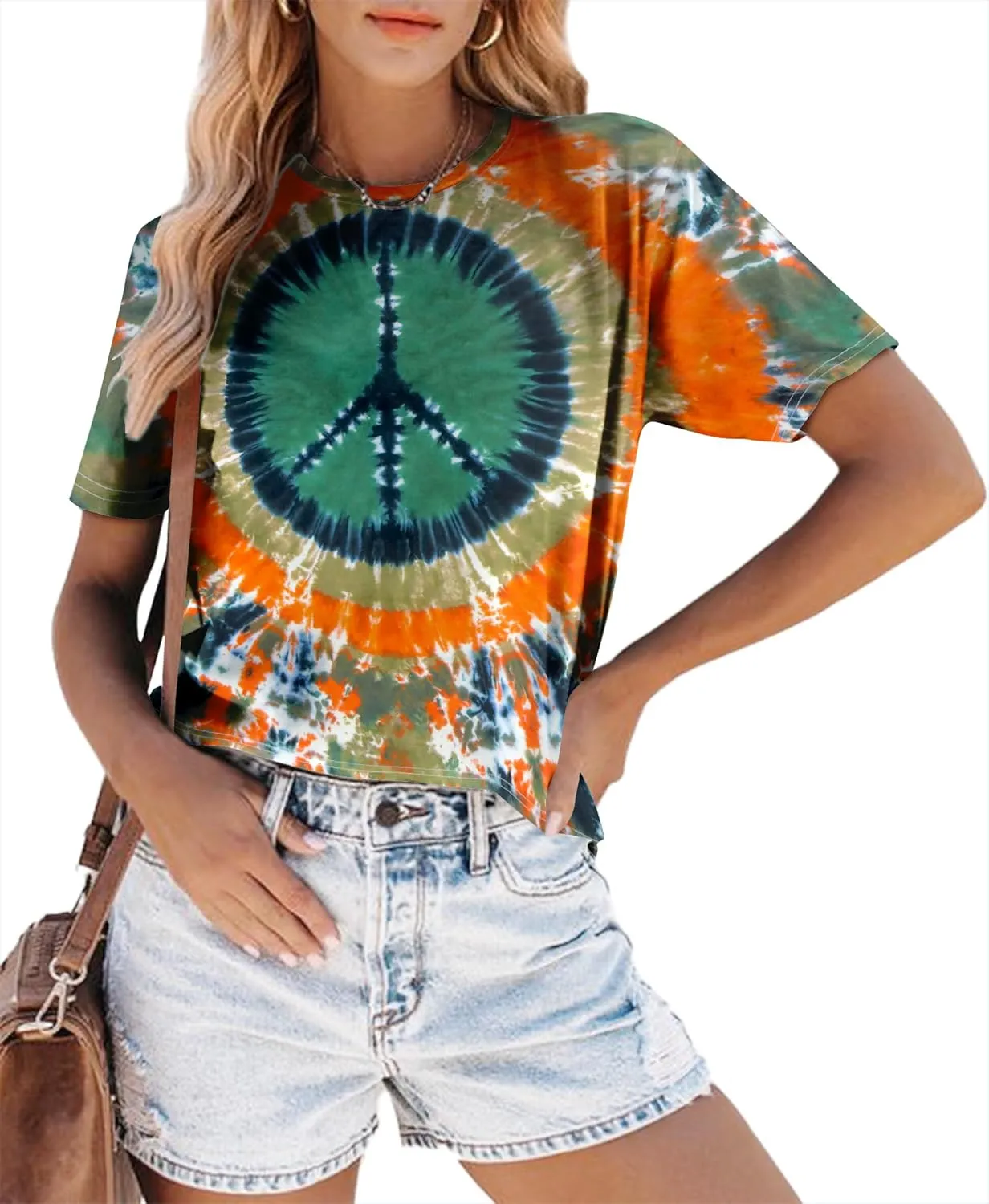 Peace Sign Love T-Shirt for Women Flower Graphic Shirt Hippie Short Sleeve 60s 70s Shirt Inspirational Tee Tops