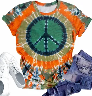 Peace Sign Love T-Shirt for Women Flower Graphic Shirt Hippie Short Sleeve 60s 70s Shirt Inspirational Tee Tops