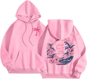 Pink Graphic Hoodie for Women Cute Preppy Sweatshirt Long Sleeve Pink Puff Graphic Pullover for Teen Girls