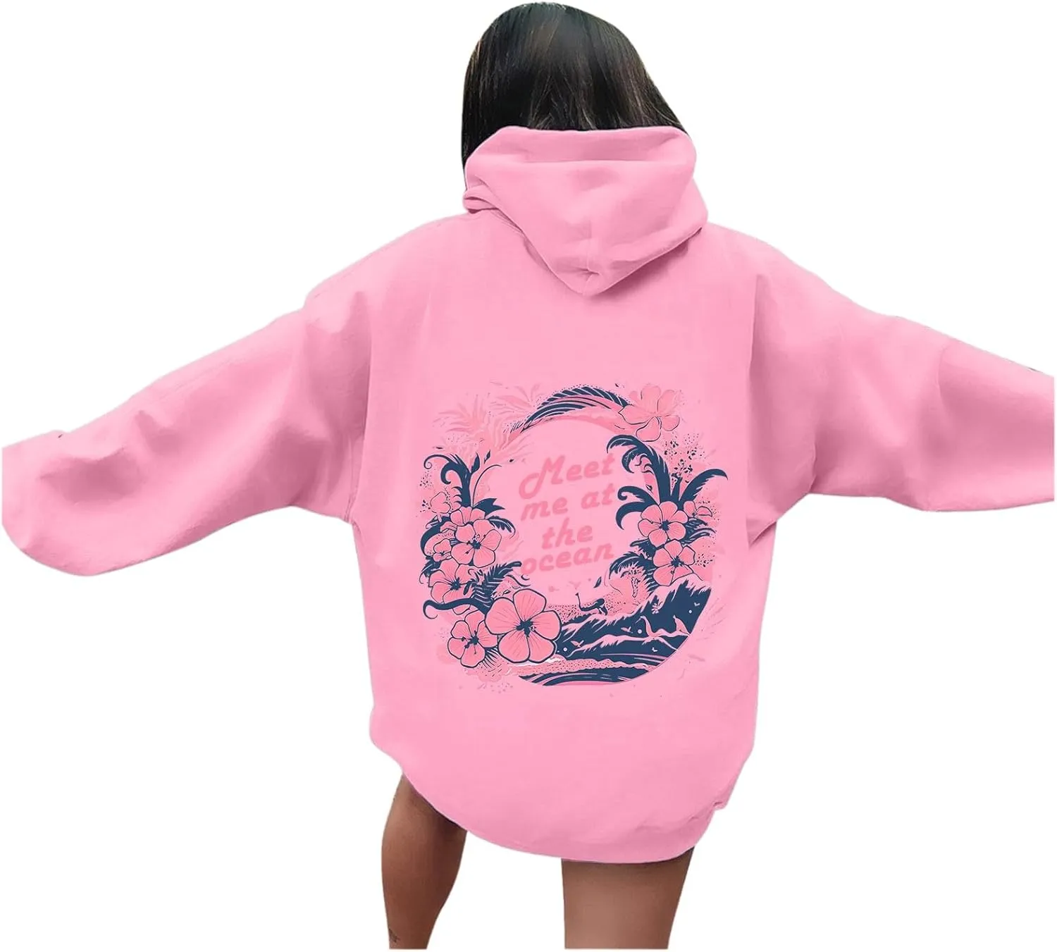 Pink Graphic Hoodie for Women Cute Preppy Sweatshirt Long Sleeve Pink Puff Graphic Pullover for Teen Girls