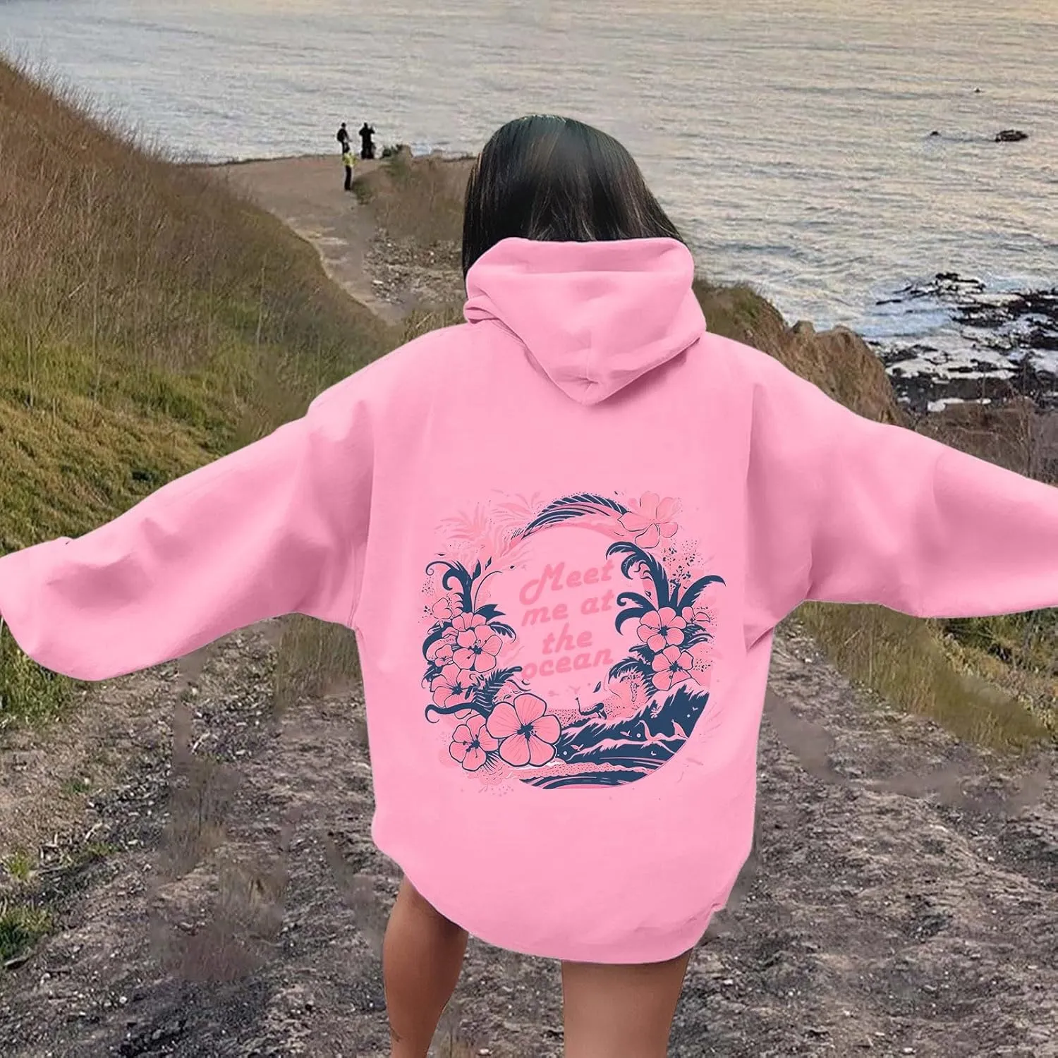 Pink Graphic Hoodie for Women Cute Preppy Sweatshirt Long Sleeve Pink Puff Graphic Pullover for Teen Girls