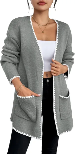 Pink Queen Oversized Long Cardigan for Women Trendy Fall Casual Open Front Long Sleeve Chunky Sweater Coat Outerwear