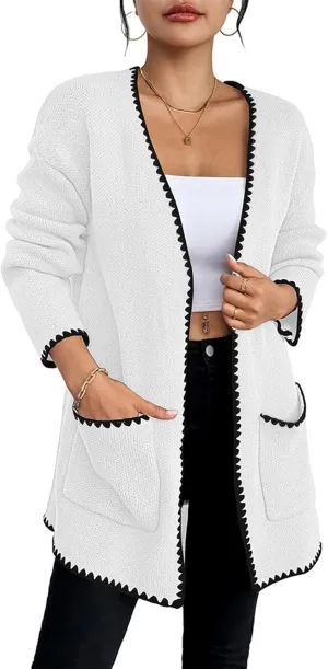 Pink Queen Oversized Long Cardigan for Women Trendy Fall Casual Open Front Long Sleeve Chunky Sweater Coat Outerwear