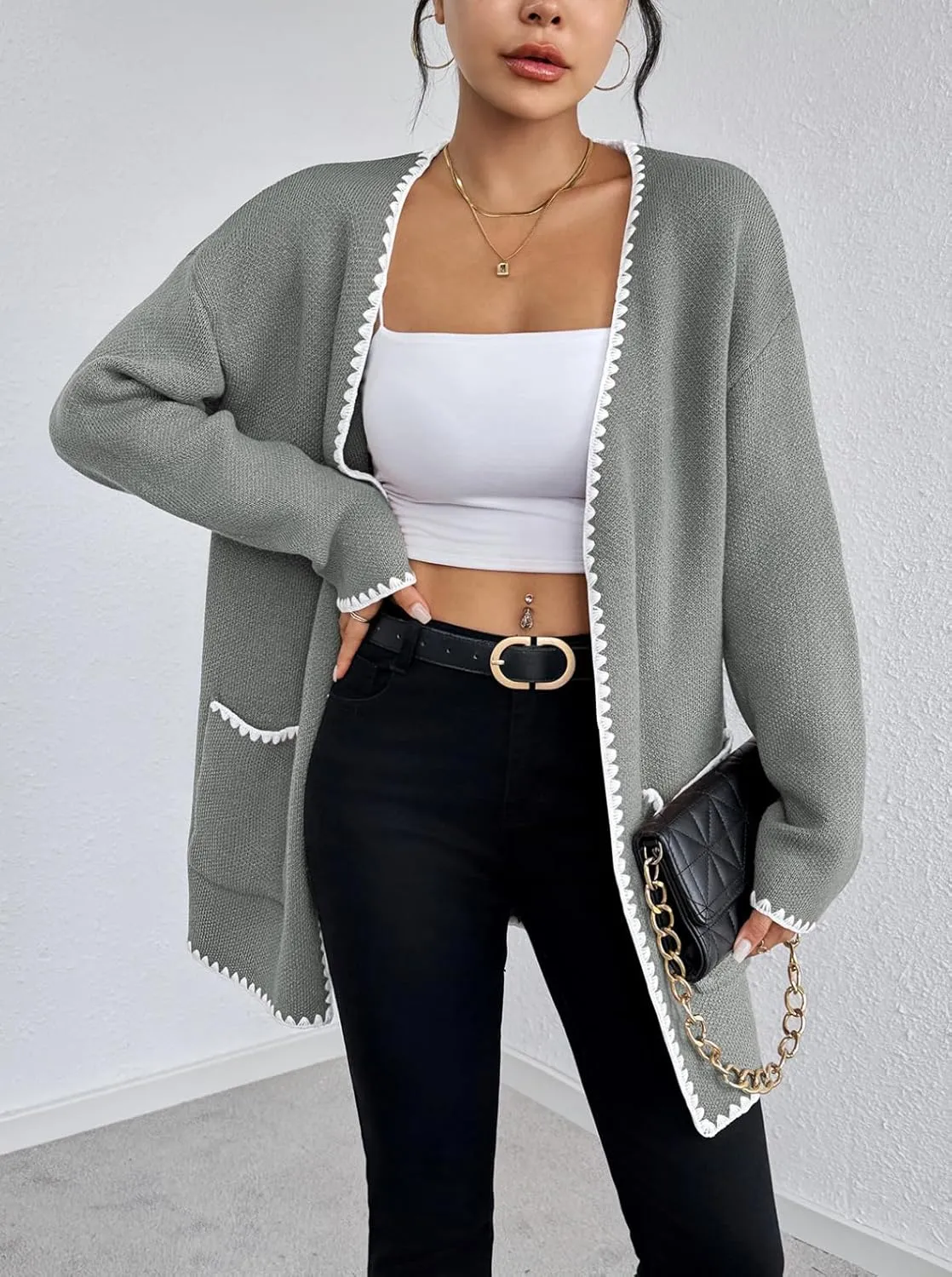 Pink Queen Oversized Long Cardigan for Women Trendy Fall Casual Open Front Long Sleeve Chunky Sweater Coat Outerwear
