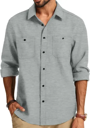 PJ PAUL JONES Men's Button up Shirt Casual Long Sleeve Shirt Wrinkle Free Beach Shirt with Pockets