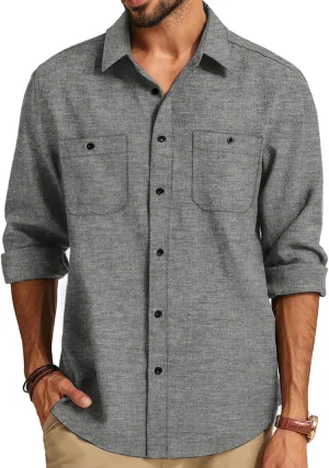 PJ PAUL JONES Men's Button up Shirt Casual Long Sleeve Shirt Wrinkle Free Beach Shirt with Pockets