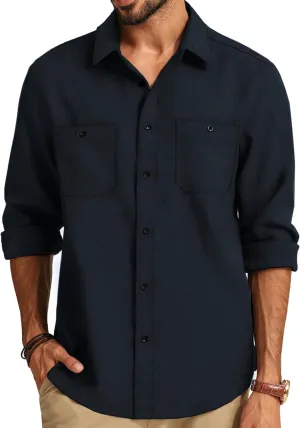 PJ PAUL JONES Men's Button up Shirt Casual Long Sleeve Shirt Wrinkle Free Beach Shirt with Pockets