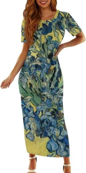 Plus Size Long Skirt Dress Set Oil Painting Printed Sleeve Top and High Waist Maxi Skirt Set Women's 2 Piece Set