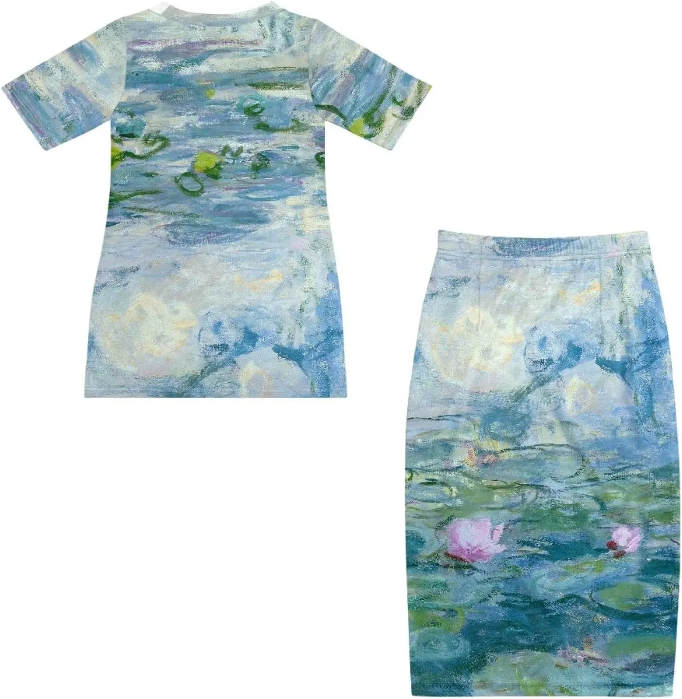 Plus Size Long Skirt Dress Set Oil Painting Printed Sleeve Top and High Waist Maxi Skirt Set Women's 2 Piece Set