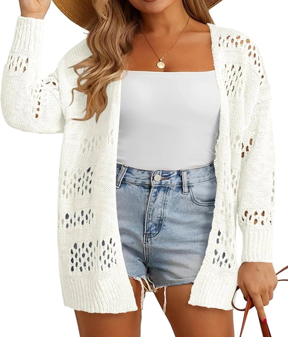 Plus Size Womens Crochet Cardigans Sweater Boho Long Sleeve Lightweight Oversized Open Front Loose Fit Knitted Tops