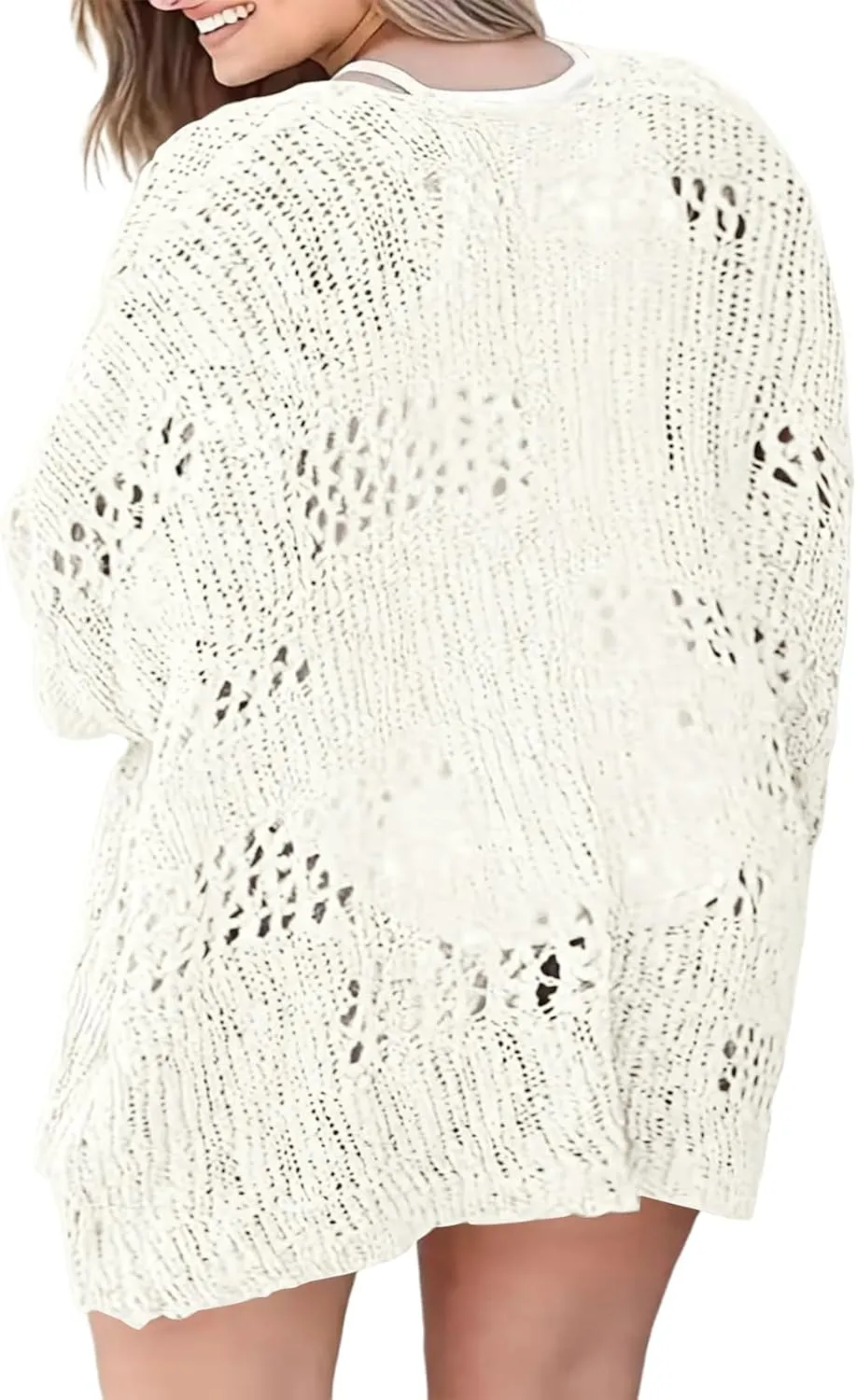 Plus Size Womens Crochet Cardigans Sweater Boho Long Sleeve Lightweight Oversized Open Front Loose Fit Knitted Tops
