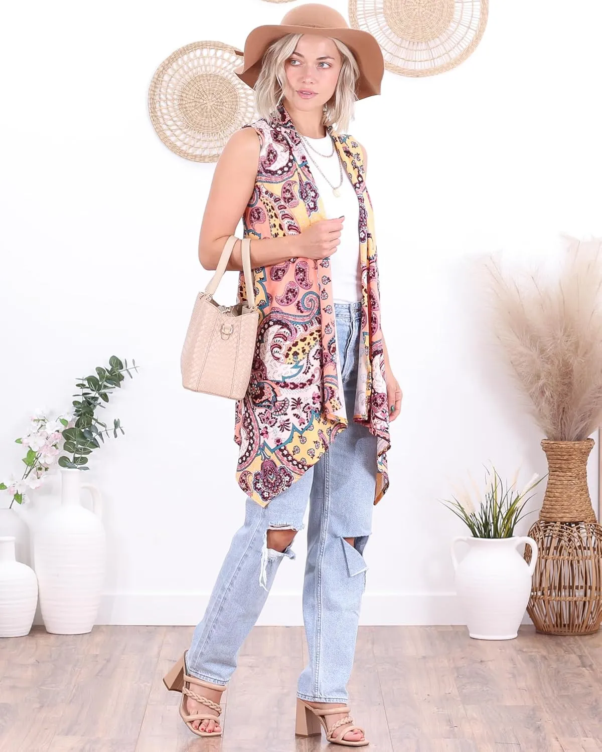 Popana Womens Sleeveless Lightweight Summer Open Front Long Duster Cardigan Vest Plus Size Made in USA