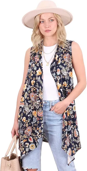Popana Womens Sleeveless Lightweight Summer Open Front Long Duster Cardigan Vest Plus Size Made in USA