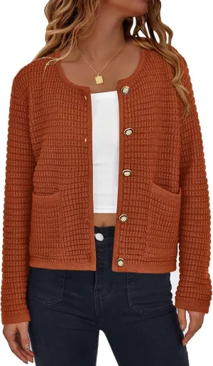 PRETTYGARDEN Women's Knit Cardigan Sweaters Fall Fashion Long Sleeve Open Front Button Down Trendy Casual Sweater Jacket