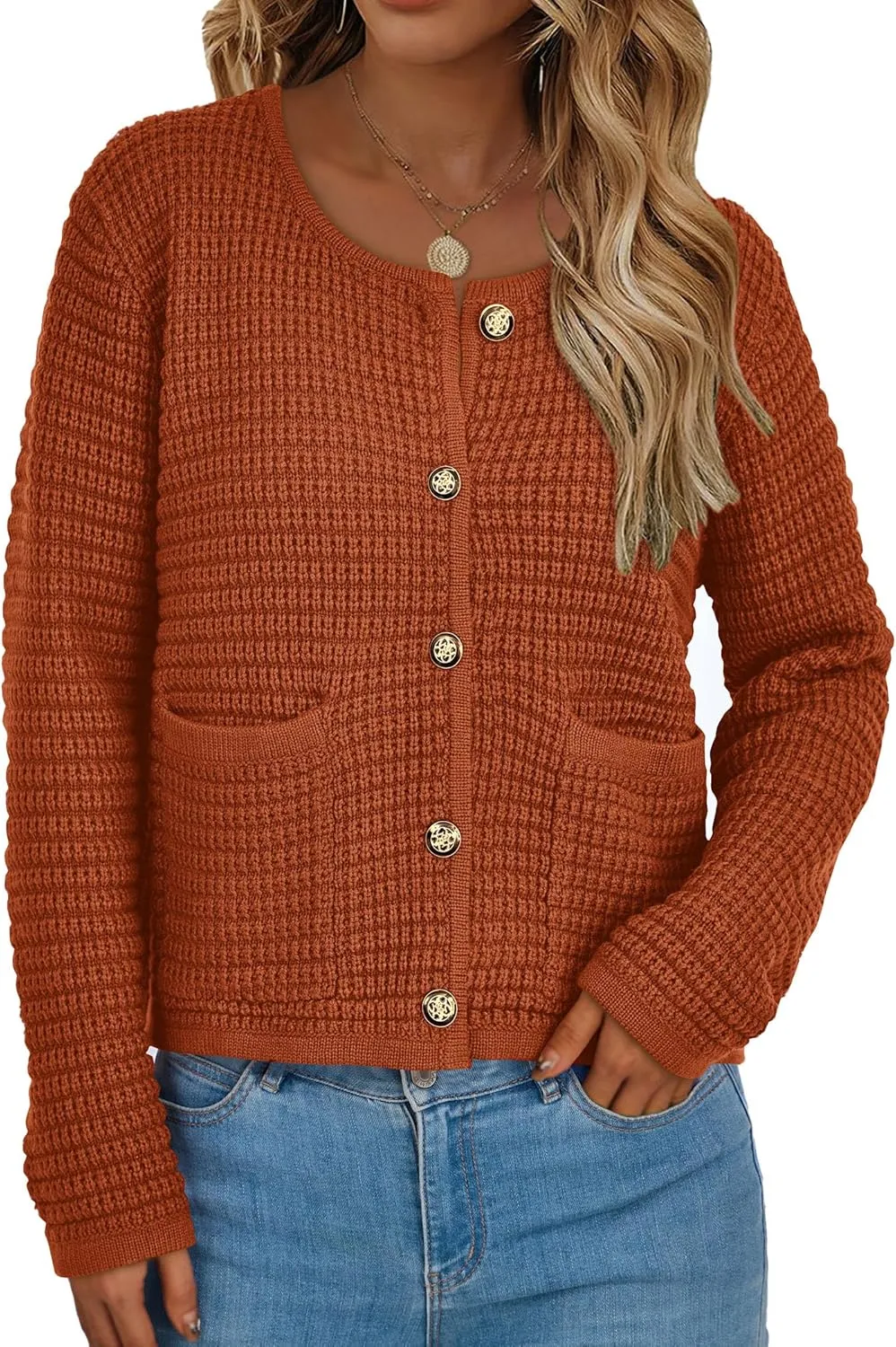 PRETTYGARDEN Women's Knit Cardigan Sweaters Fall Fashion Long Sleeve Open Front Button Down Trendy Casual Sweater Jacket