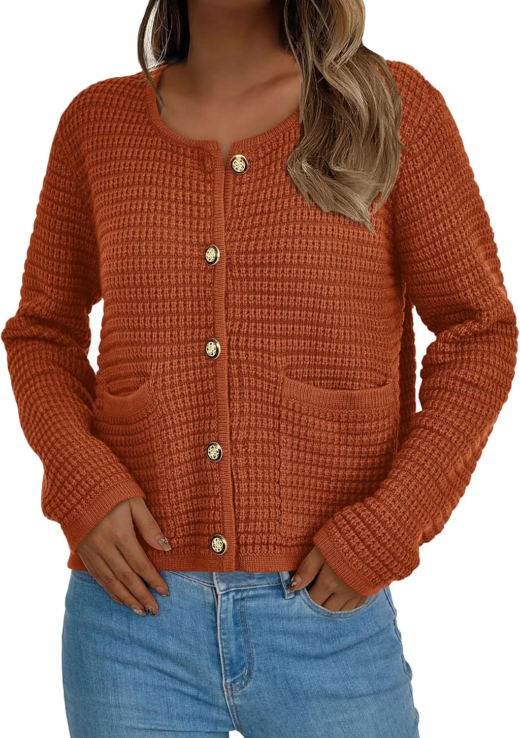 PRETTYGARDEN Women's Knit Cardigan Sweaters Fall Fashion Long Sleeve Open Front Button Down Trendy Casual Sweater Jacket
