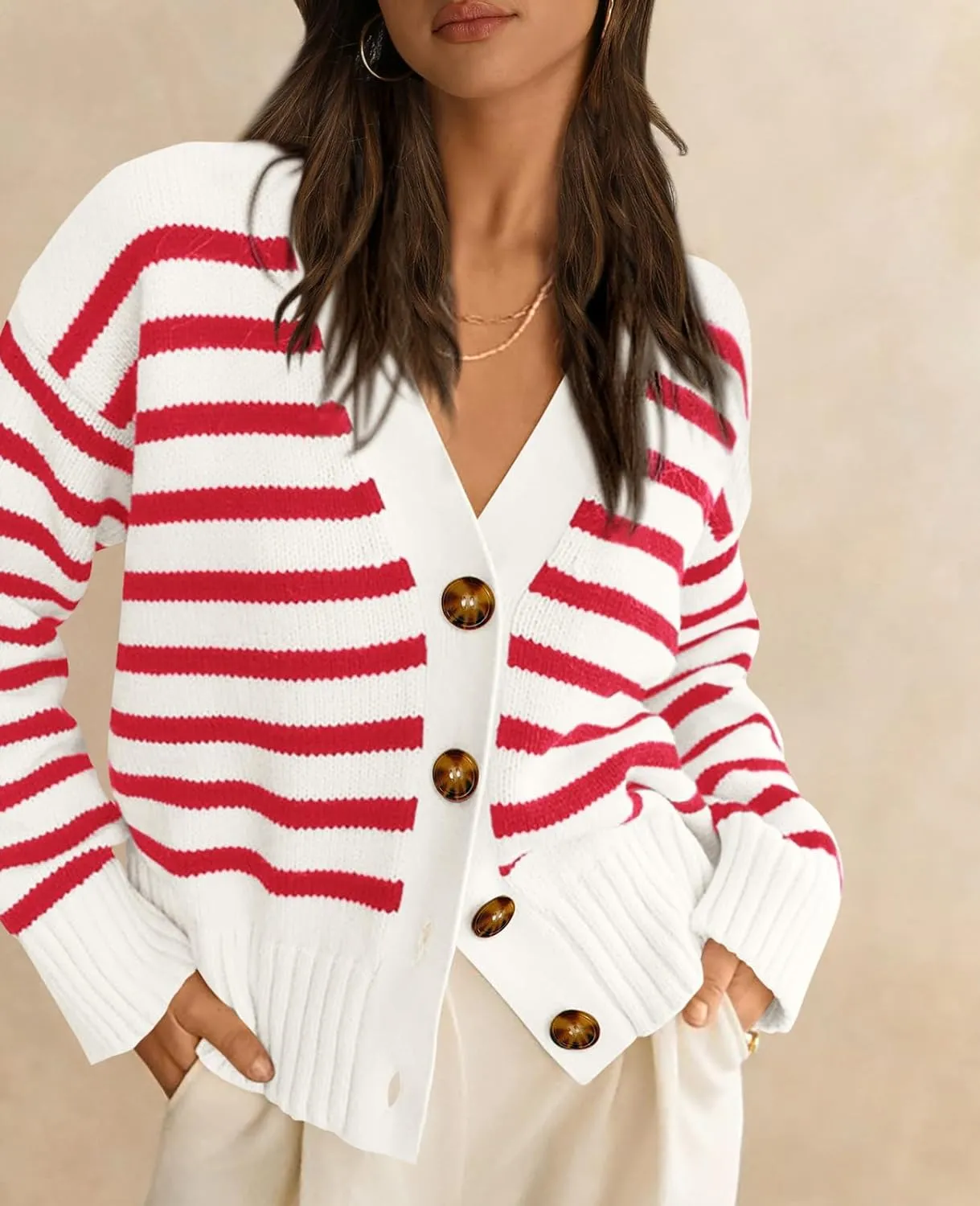 PRETTYGARDEN Women's Long Sleeve Striped Open Front Cardigan Sweaters Button Down Knit Lady Jackets 2025 Fall Outfits