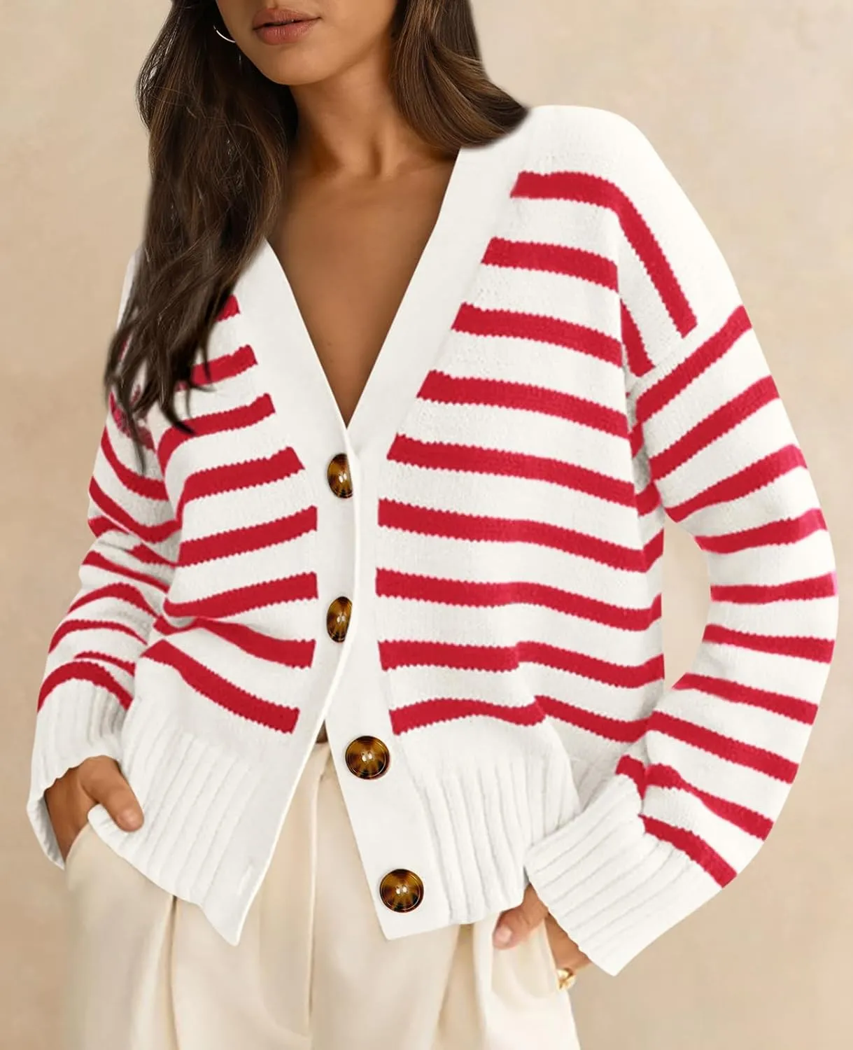 PRETTYGARDEN Women's Long Sleeve Striped Open Front Cardigan Sweaters Button Down Knit Lady Jackets 2025 Fall Outfits