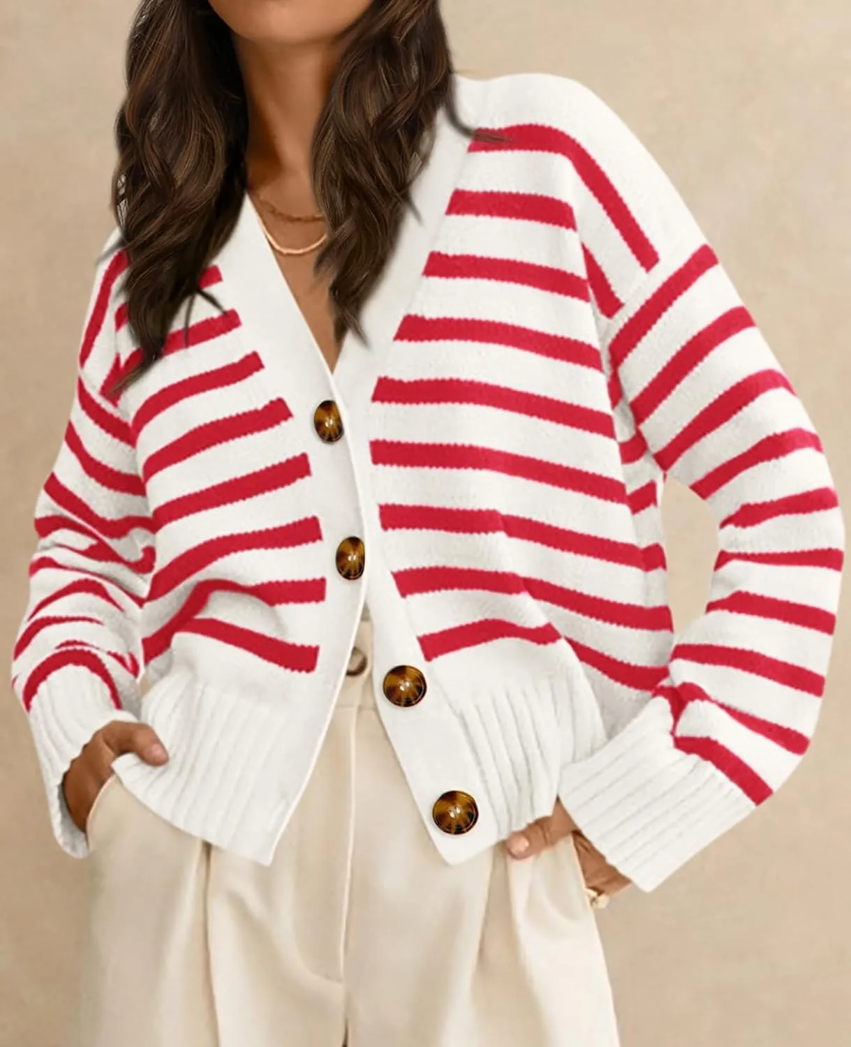 PRETTYGARDEN Women's Long Sleeve Striped Open Front Cardigan Sweaters Button Down Knit Lady Jackets 2025 Fall Outfits