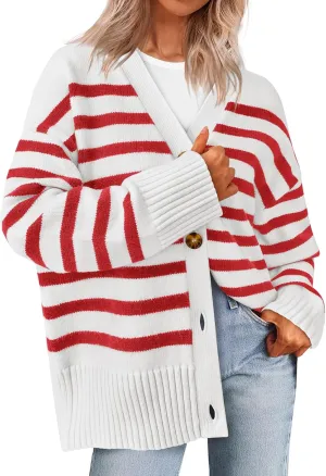 PRETTYGARDEN Women's Long Sleeve Striped Open Front Cardigan Sweaters Button Down Knit Lady Jackets 2025 Fall Outfits