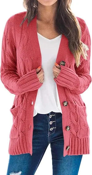 PRETTYGARDEN Women's Open Front Cardigan Sweaters Fall Fashion Button Down Cable Knit Chunky Winter Outerwear Coats