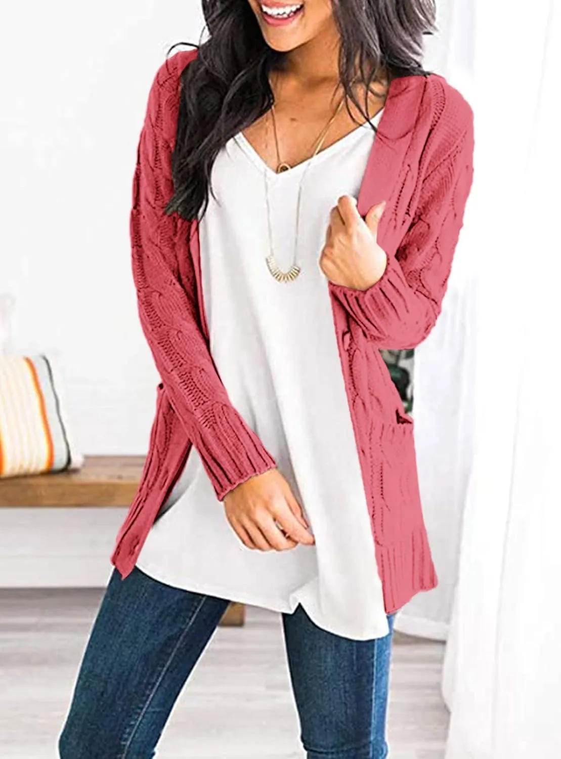 PRETTYGARDEN Women's Open Front Cardigan Sweaters Fall Fashion Button Down Cable Knit Chunky Winter Outerwear Coats